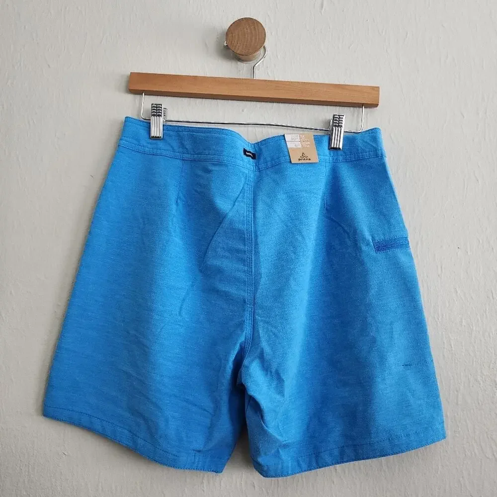 NWT prAna Rock Shock Boardshorts Tide Pool Blue Zion Cinch Waist Men’s Size 30